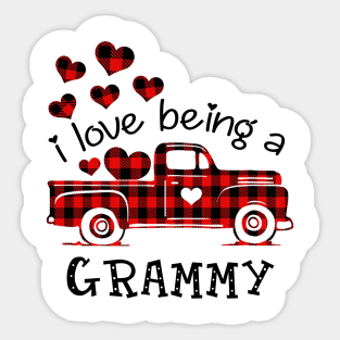 I Love Being Grammy Red Plaid Buffalo Truck Hearts Valentine's Day Shirt Sticker